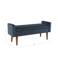 Banc de rangement en velours bleu marine, style Mid-Century, avec pieds en noyer et couvercle à charnière, 2 places