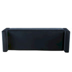 Banc de rangement en velours bleu marine, style Mid-Century, avec pieds en noyer et couvercle à charnière, 2 places