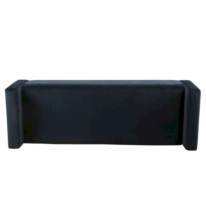 Banc de rangement en velours bleu marine, style Mid-Century, avec pieds en noyer et couvercle à charnière, 2 places