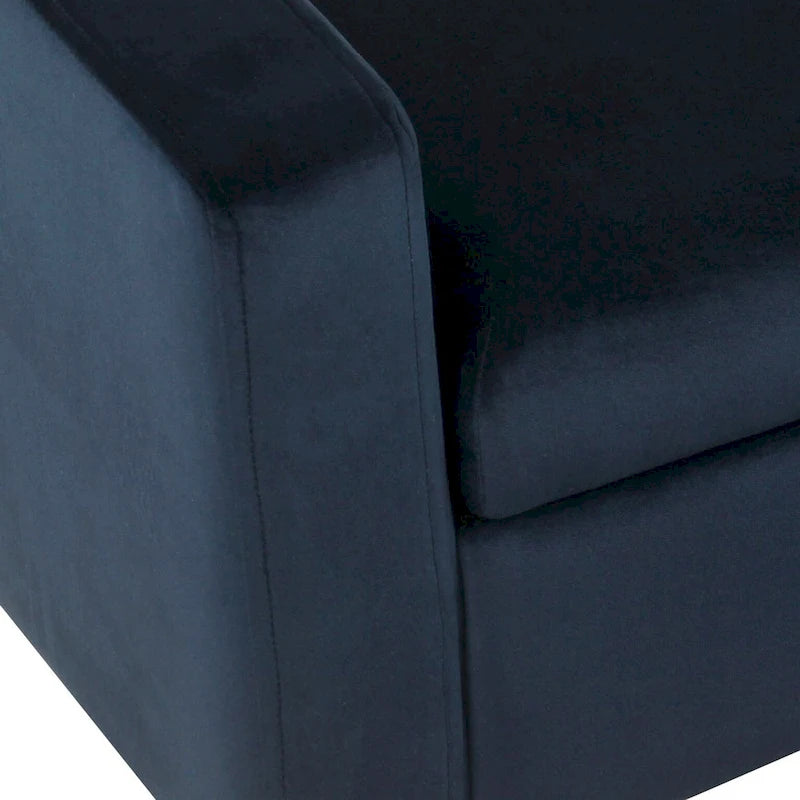 Banc de rangement en velours bleu marine, style Mid-Century, avec pieds en noyer et couvercle à charnière, 2 places