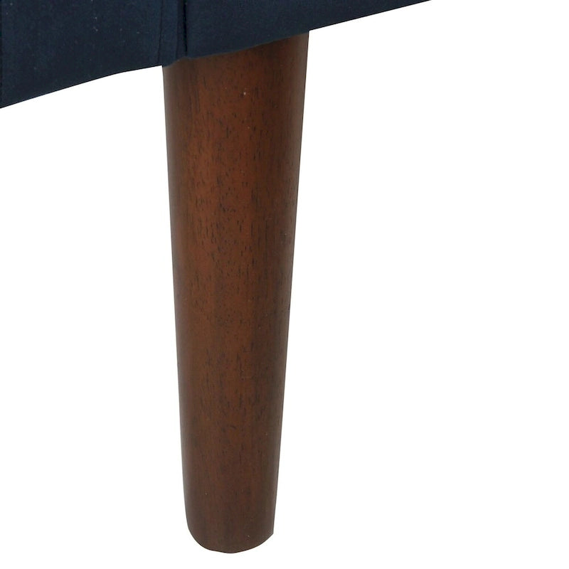 Banc de rangement en velours bleu marine, style Mid-Century, avec pieds en noyer et couvercle à charnière, 2 places