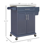 Îlot de cuisine roulant avec plateau en acier inoxydable, gris, pin, tiroirs et armoire