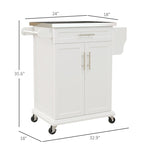 Îlot de cuisine roulant avec plateau en acier inoxydable, gris, pin, tiroirs et armoire