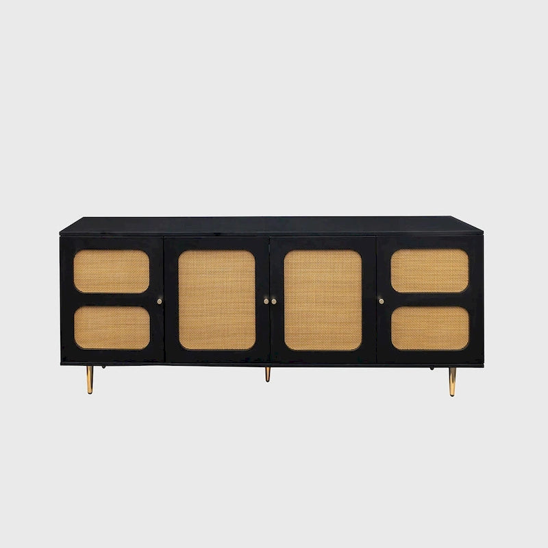 Buffet de salle à manger en rotin noir avec étagère réglable, 180 cm
