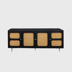 Buffet de salle à manger en rotin noir avec étagère réglable, 180 cm
