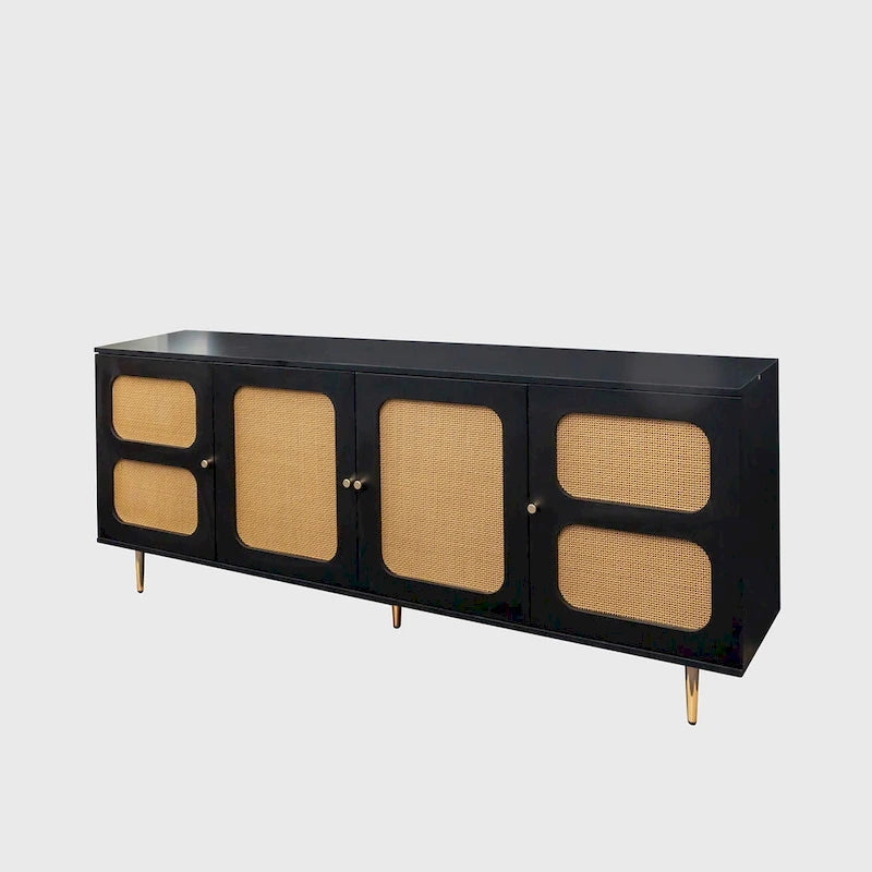 Buffet de salle à manger en rotin noir avec étagère réglable, 180 cm