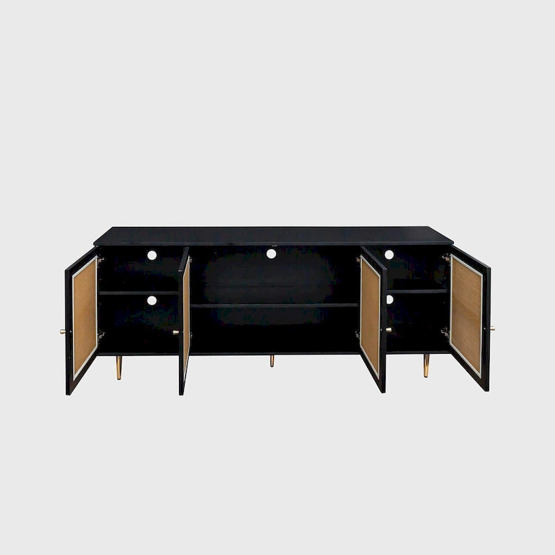 Buffet de salle à manger en rotin noir avec étagère réglable, 180 cm