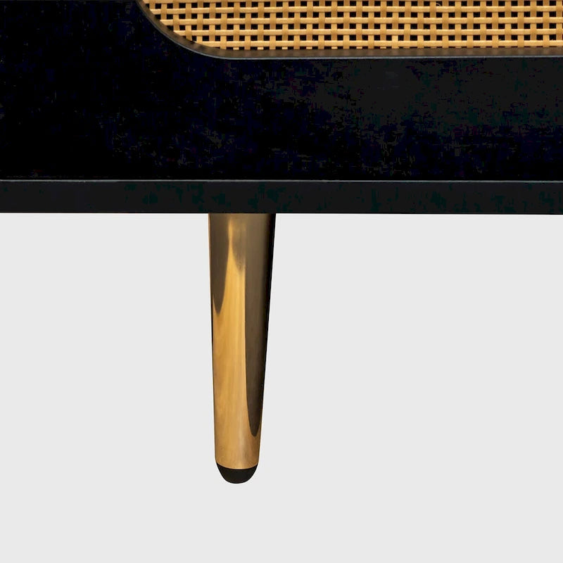 Buffet de salle à manger en rotin noir avec étagère réglable, 180 cm