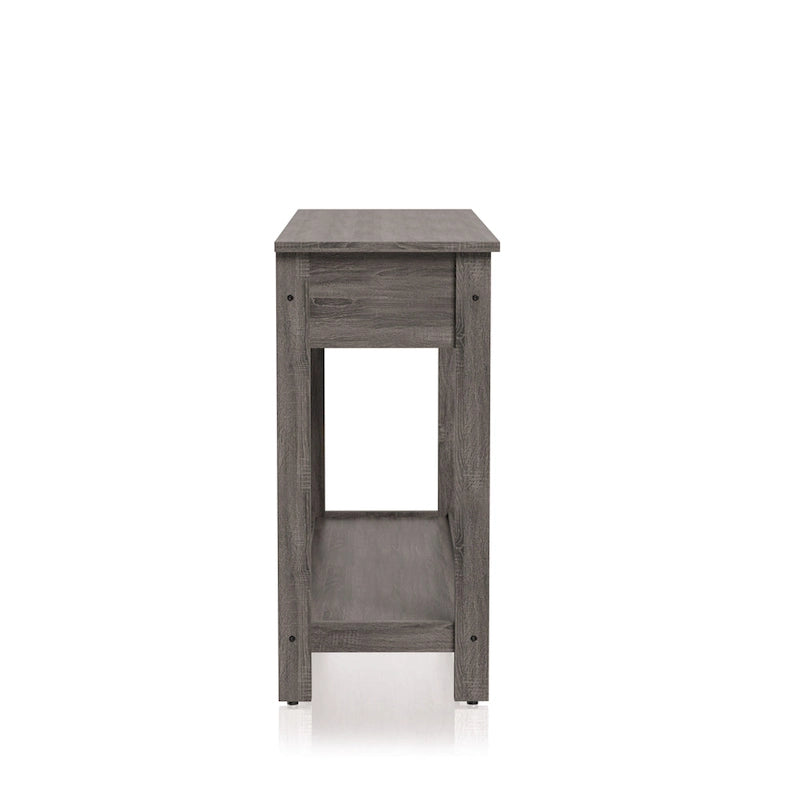 Console de canapé rustique grise en MDF avec 2 tiroirs et étagère inférieure ouverte