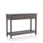 Console de canapé rustique grise en MDF avec 2 tiroirs et étagère inférieure ouverte