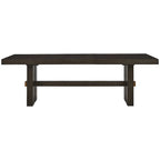 Table à manger rectangulaire moderne extensible, chêne brun foncé, double pied central, pour 6-8 personnes