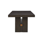 Table à manger rectangulaire moderne extensible, chêne brun foncé, double pied central, pour 6-8 personnes