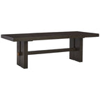 Table à manger rectangulaire moderne extensible, chêne brun foncé, double pied central, pour 6-8 personnes