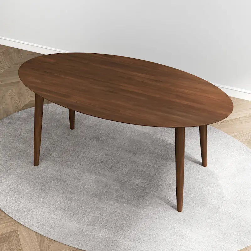 Table de salle à manger ovale 170 cm en bois massif, Marron, Pieds évasés, Pour 4 personnes, Style Mid-Century Modern