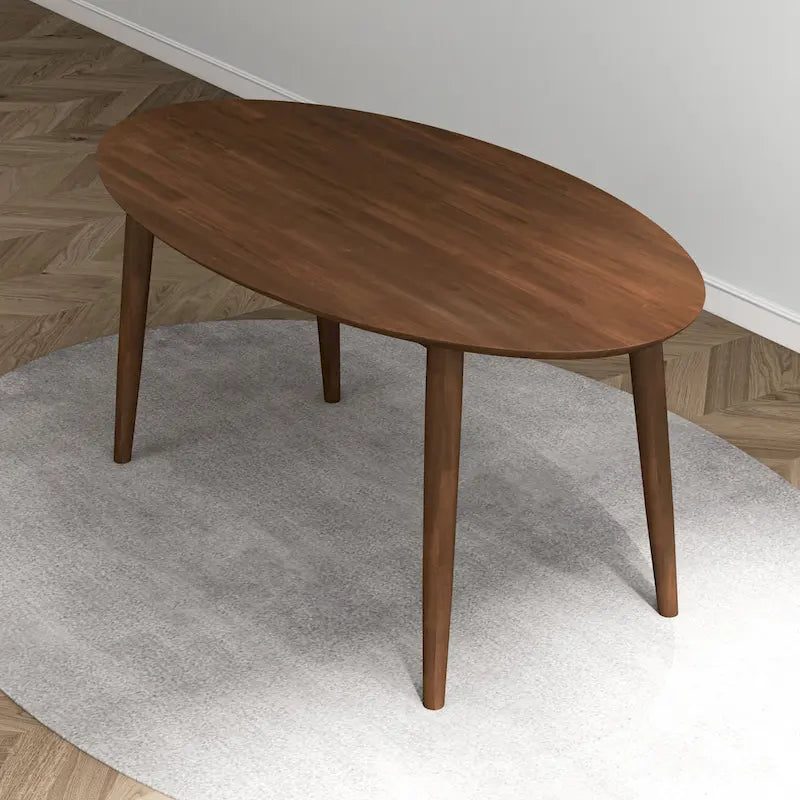 Table de salle à manger ovale 170 cm en bois massif, Marron, Pieds évasés, Pour 4 personnes, Style Mid-Century Modern