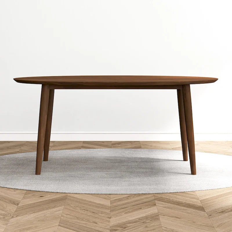 Table de salle à manger ovale 170 cm en bois massif, Marron, Pieds évasés, Pour 4 personnes, Style Mid-Century Modern