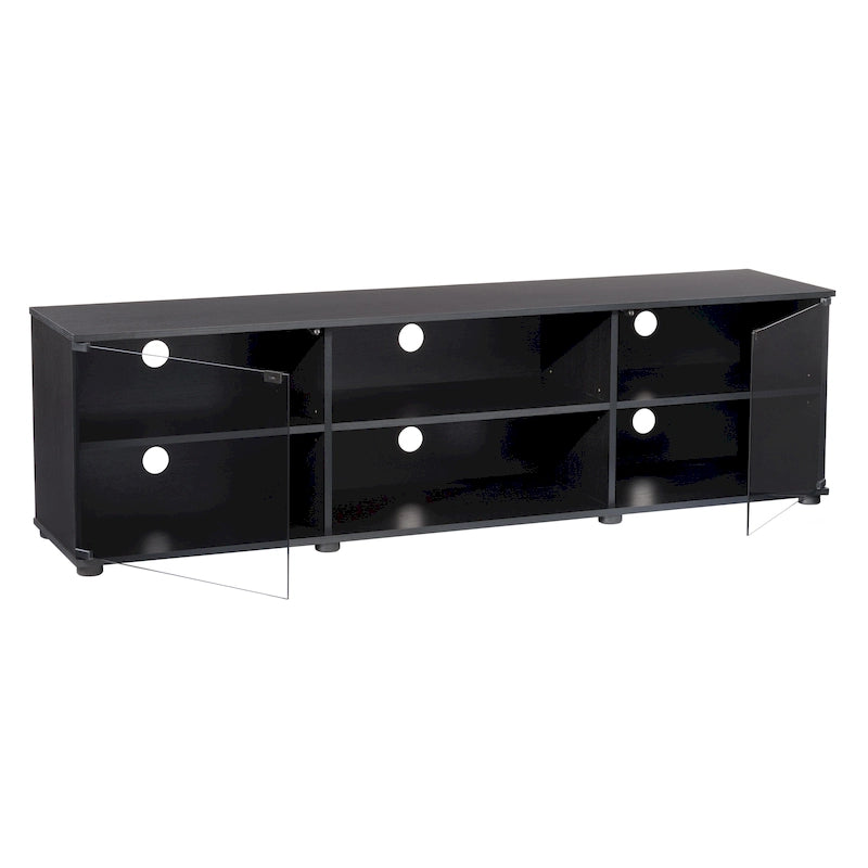 Black TV Stand with Tempered Glass Doors & Adjustable Shelf, Fits TVs up to 85"
