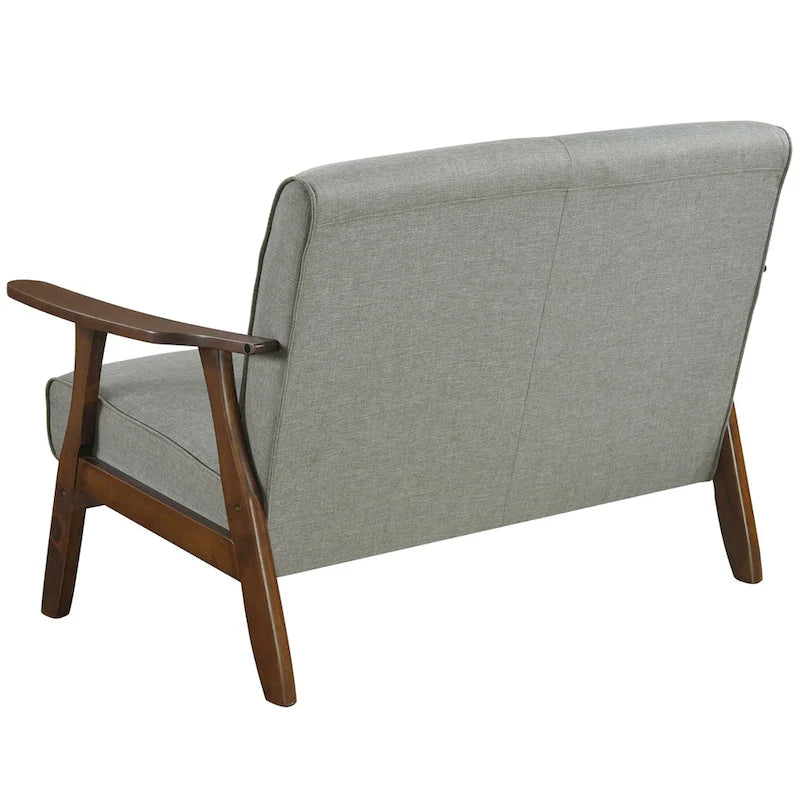 Causeuse en lin moderne du milieu du siècle avec cadre et pieds en bois, 2 places — Gris / Rouge