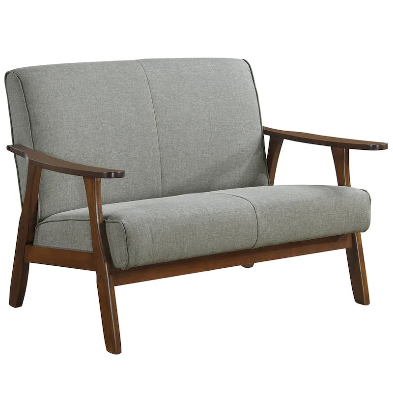 Causeuse en lin moderne du milieu du siècle avec cadre et pieds en bois, 2 places — Gris / Rouge
