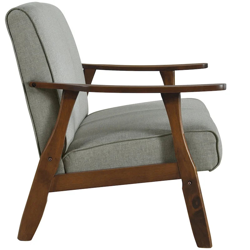 Causeuse en lin moderne du milieu du siècle avec cadre et pieds en bois, 2 places — Gris / Rouge