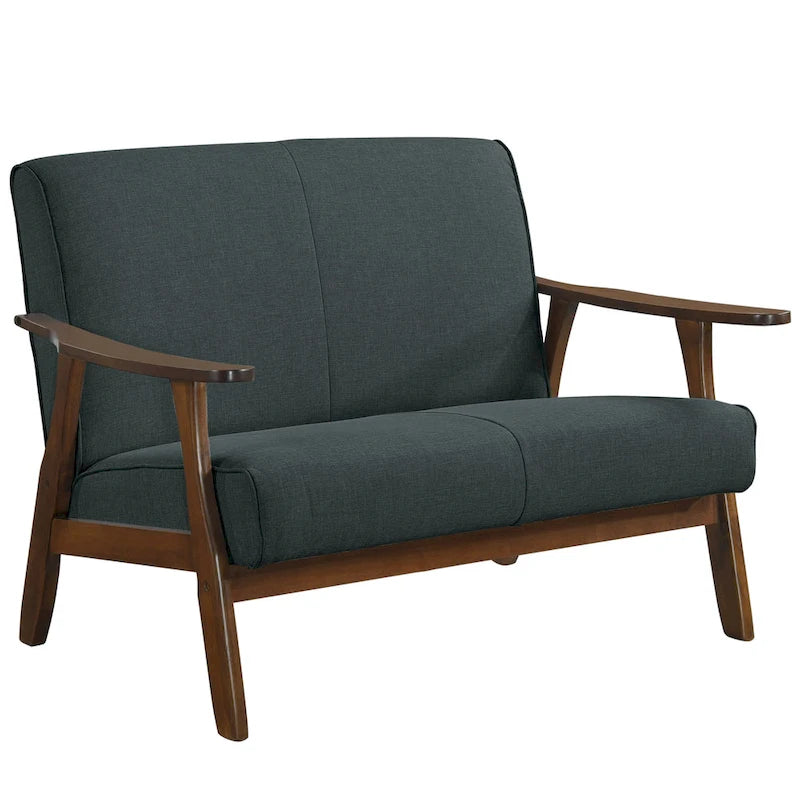 Causeuse en lin moderne du milieu du siècle avec cadre et pieds en bois, 2 places — Gris / Rouge