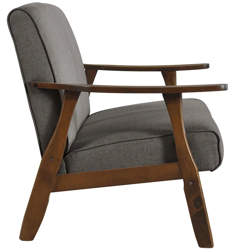 Causeuse en lin moderne du milieu du siècle avec cadre et pieds en bois, 2 places — Gris / Rouge