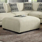 Ottoman de cocktail contemporain en chenille grise/beige avec pieds en bois massif, simple
