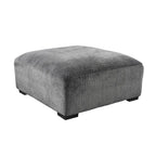 Ottoman de cocktail contemporain en chenille grise/beige avec pieds en bois massif, simple