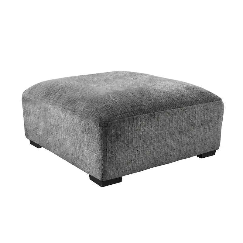Ottoman de cocktail contemporain en chenille grise/beige avec pieds en bois massif, simple