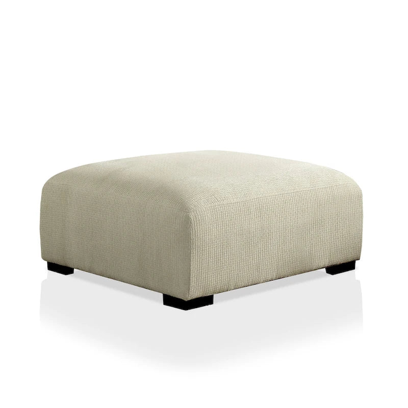 Ottoman de cocktail contemporain en chenille grise/beige avec pieds en bois massif, simple
