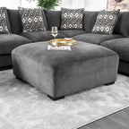 Ottoman de cocktail contemporain en chenille grise/beige avec pieds en bois massif, simple