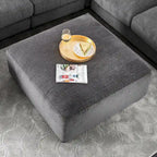 Ottoman de cocktail contemporain en chenille grise/beige avec pieds en bois massif, simple