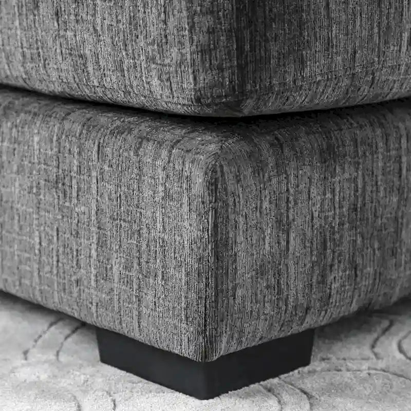 Ottoman de cocktail contemporain en chenille grise/beige avec pieds en bois massif, simple