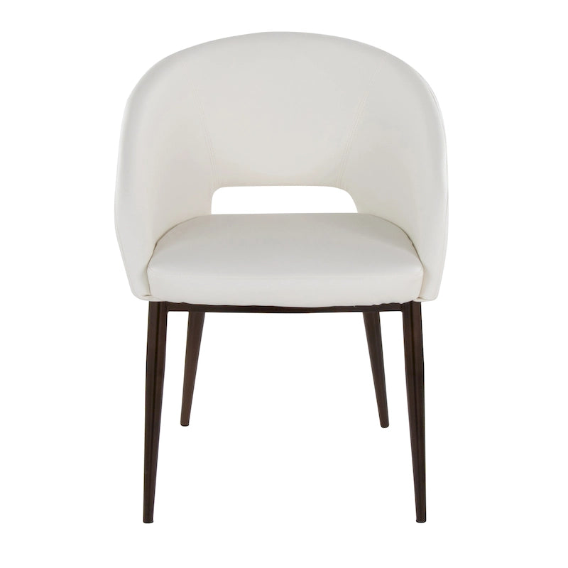 Chaise de salle à manger contemporaine en forme de tonneau, crème / velours bleu / argenté / similicuir blanc, pieds en cuivre, vendue à l'unité
