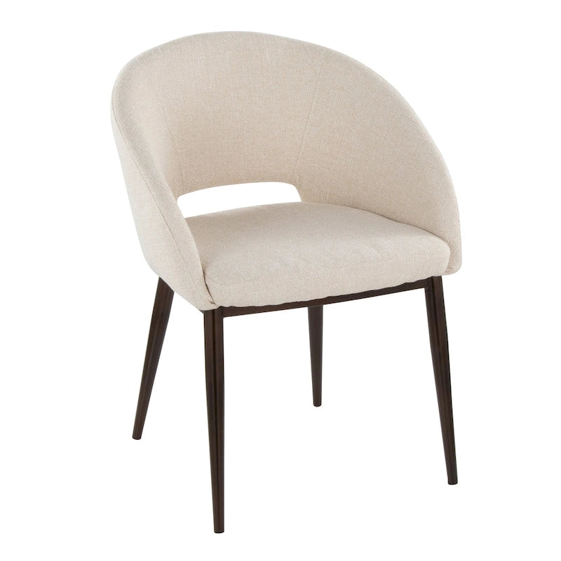 Chaise de salle à manger contemporaine en forme de tonneau, crème / velours bleu / argenté / similicuir blanc, pieds en cuivre, vendue à l'unité