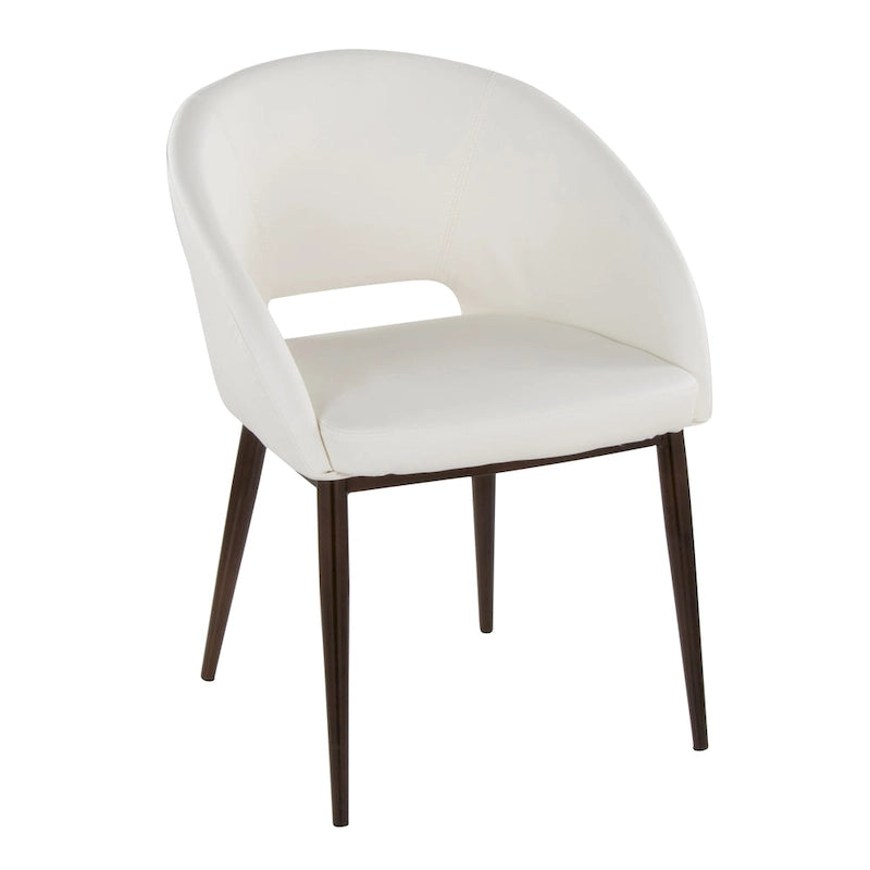 Chaise de salle à manger contemporaine en forme de tonneau, crème / velours bleu / argenté / similicuir blanc, pieds en cuivre, vendue à l'unité