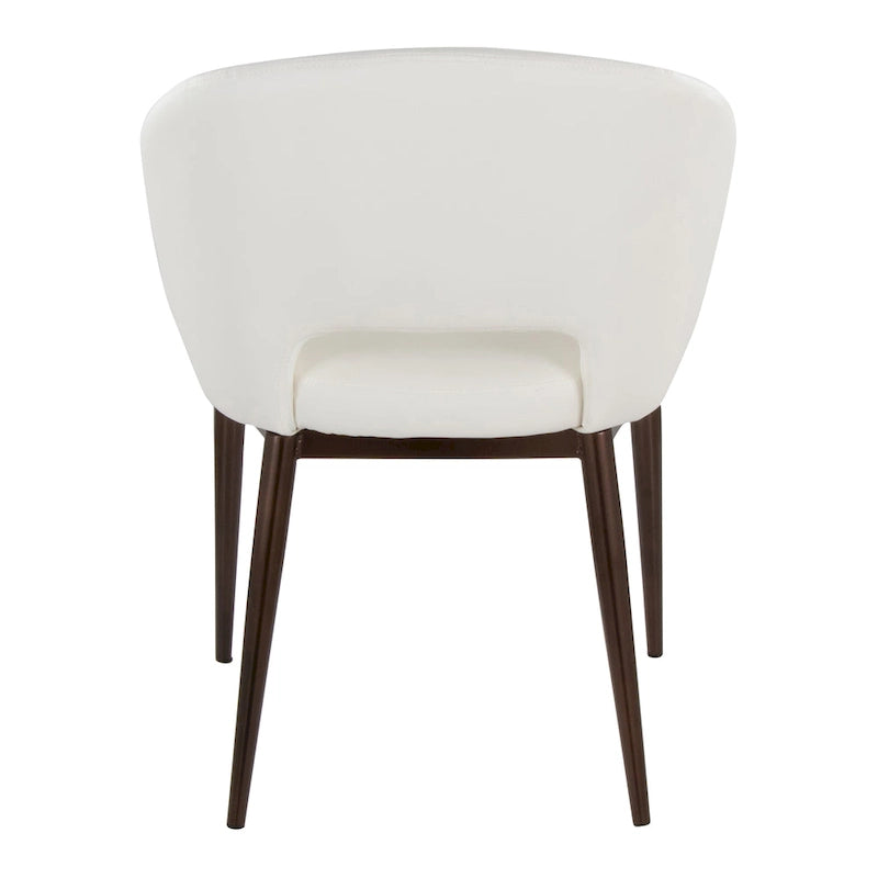 Chaise de salle à manger contemporaine en forme de tonneau, crème / velours bleu / argenté / similicuir blanc, pieds en cuivre, vendue à l'unité