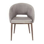 Chaise de salle à manger contemporaine en forme de tonneau, crème / velours bleu / argenté / similicuir blanc, pieds en cuivre, vendue à l'unité