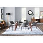 Chaise de salle à manger contemporaine en forme de tonneau, crème / velours bleu / argenté / similicuir blanc, pieds en cuivre, vendue à l'unité