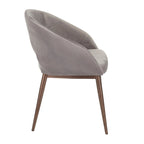 Chaise de salle à manger contemporaine en forme de tonneau, crème / velours bleu / argenté / similicuir blanc, pieds en cuivre, vendue à l'unité