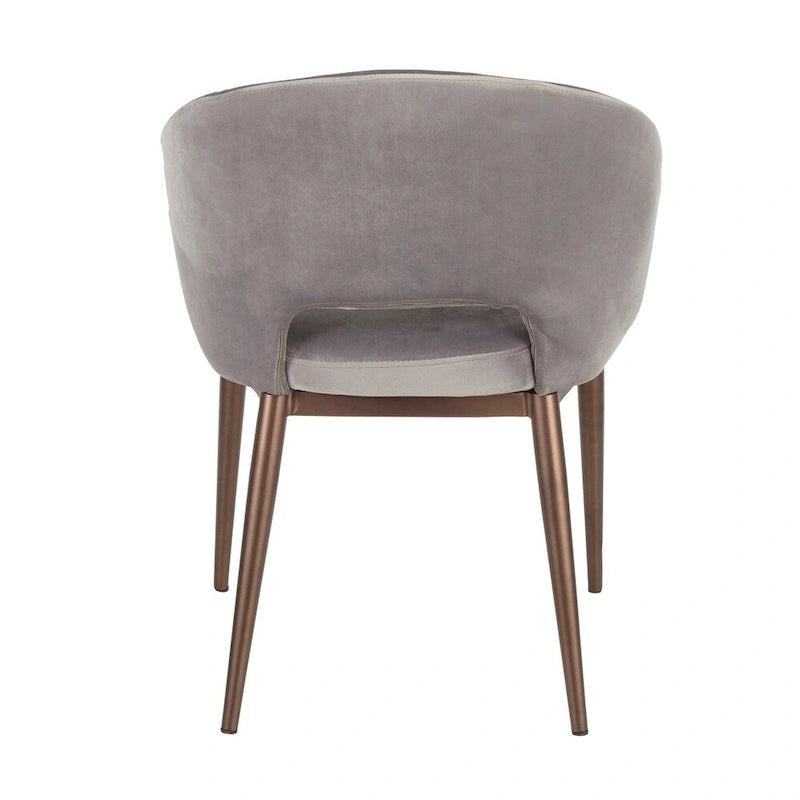 Chaise de salle à manger contemporaine en forme de tonneau, crème / velours bleu / argenté / similicuir blanc, pieds en cuivre, vendue à l'unité
