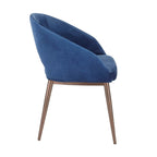 Chaise de salle à manger contemporaine en forme de tonneau, crème / velours bleu / argenté / similicuir blanc, pieds en cuivre, vendue à l'unité