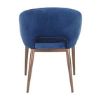 Chaise de salle à manger contemporaine en forme de tonneau, crème / velours bleu / argenté / similicuir blanc, pieds en cuivre, vendue à l'unité