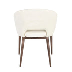 Chaise de salle à manger contemporaine en forme de tonneau, crème / velours bleu / argenté / similicuir blanc, pieds en cuivre, vendue à l'unité