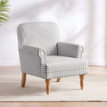 Fauteuil club moderne en lin gris/marron/bleu/bleu foncé avec accoudoirs arrondis et pieds en bois, un seul