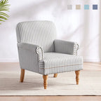 Fauteuil club moderne en lin gris/marron/bleu/bleu foncé avec accoudoirs arrondis et pieds en bois, un seul