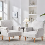 Fauteuil club moderne en lin gris/marron/bleu/bleu foncé avec accoudoirs arrondis et pieds en bois, un seul