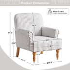 Fauteuil club moderne en lin gris/marron/bleu/bleu foncé avec accoudoirs arrondis et pieds en bois, un seul