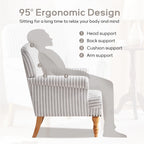Fauteuil club moderne en lin gris/marron/bleu/bleu foncé avec accoudoirs arrondis et pieds en bois, un seul