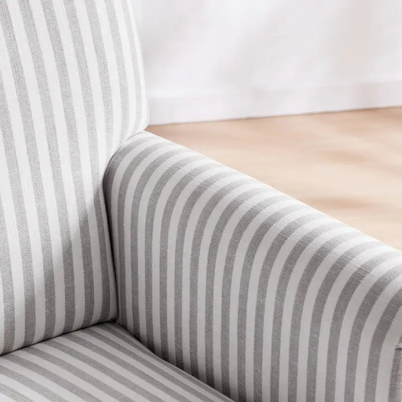 Fauteuil club moderne en lin gris/marron/bleu/bleu foncé avec accoudoirs arrondis et pieds en bois, un seul